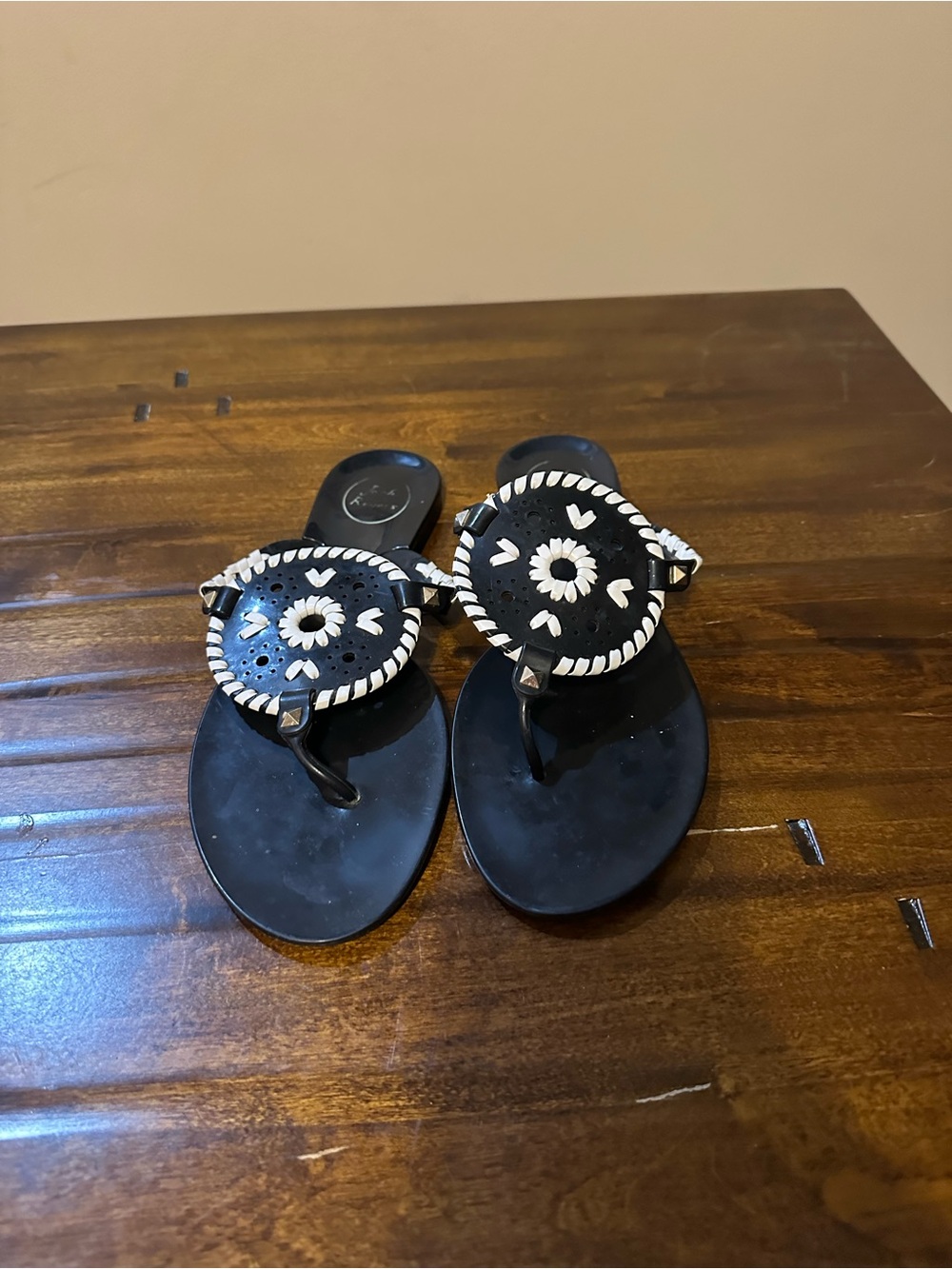 Jack Rogers Black jelly Sandals with White woven Medallion